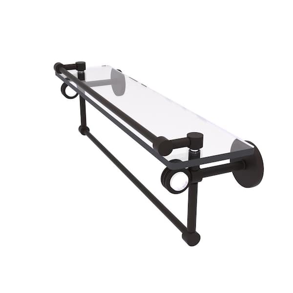 Allied Brass Clearview 22 in. W x 6.7 in. H x 5.8 D Glass Rectangular Shelf in Oil Rubbed Bronze with Towel Bar and Dotted Accents