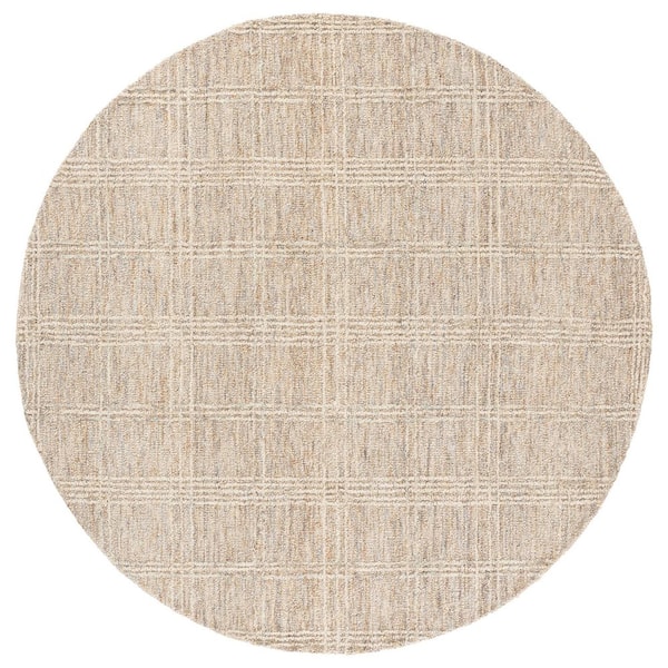 Genre 6 ft. x 6 ft. Beige/Ivory Plaid Round Rug
