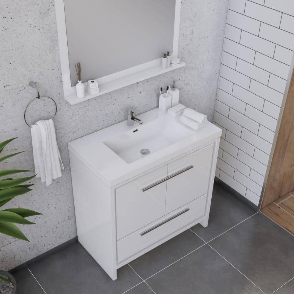 Alya 36" White MDF Freestanding Bathroom Vanity with Solid Surface Sink