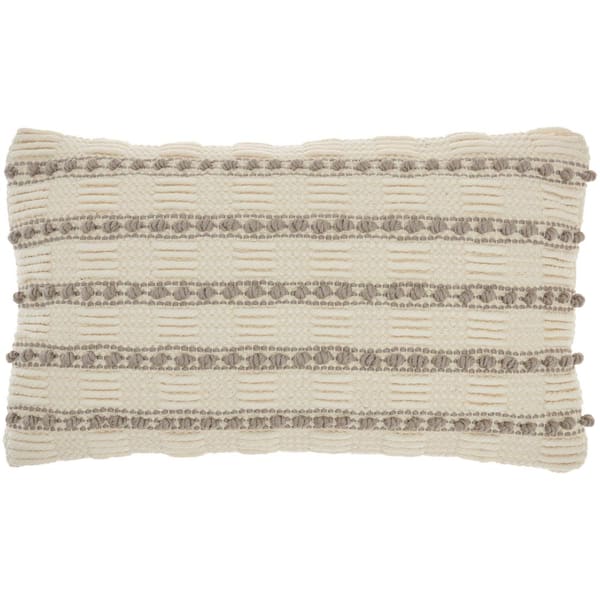 Mina Victory Lifestyles Light Gray Striped 20 in. x 12 in. Rectangle Throw Pillow