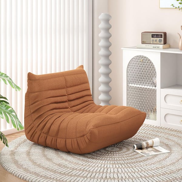 Magic Home 34.25 in. Comfy Lazy Floor Sofa Mohair Teddy Velvet Bean Bag Bedroom Living Room Armless Foam-Filled Thick Couch, Brown