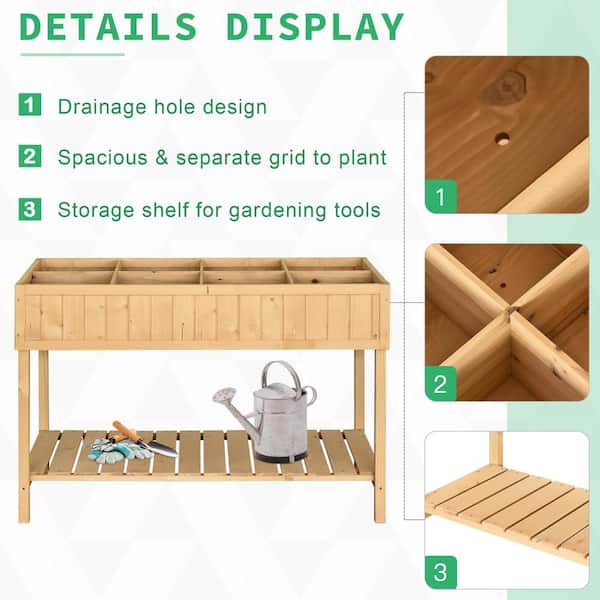 Natural 43 in. x 18 in. x 30 in. Wood Raised Garden Bed with Natural 43 in. x 18 in. x 30 in. Wood Raised Garden Bed with