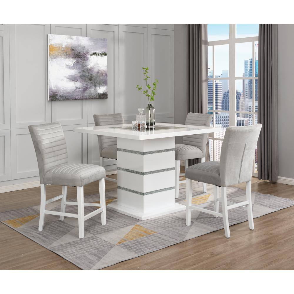Elizaveta Gray Velvet and White Wood Counter Chair Set