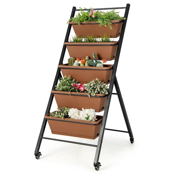 Costway 5-Tier Vertical Raised Garden Bed Elevated Planter with Wheels & Container Boxes