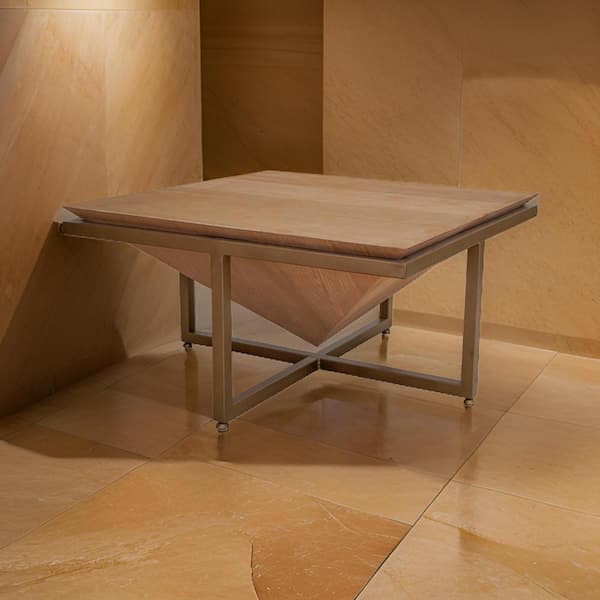 Benjara Goi 35.5 in. Brown and Gold Square Wood Coffee Table Multi-Step Lacquer With A Reddish-Brown Finish