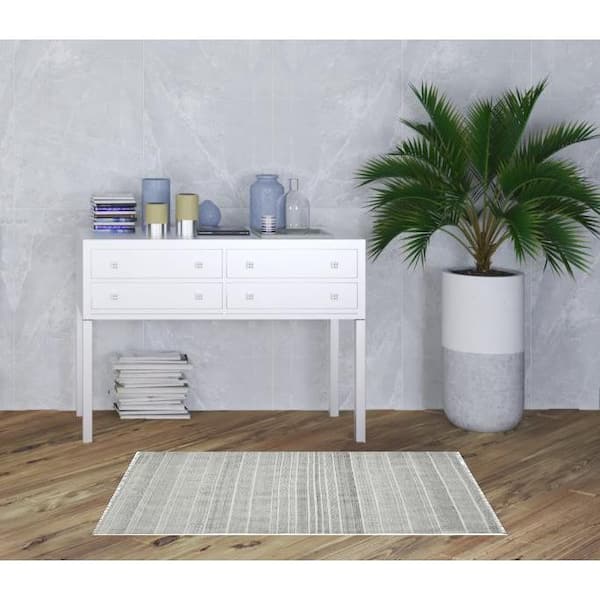 3 ft. x 5 ft. Charcoal Geometric Flatweave Handmade Distressed Area Rug