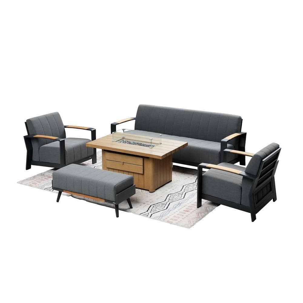 Betty 5-Piece Aluminum Patio Fire Pit Conversation Set with Gray Acrylic Cushions and Bench price history on PriceWatchPro