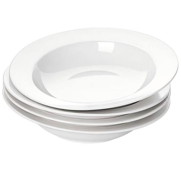 20 fl. oz. White Porcelain Wide Rim Salad Plates, Soup and Pasta Bowls (4-Pack)