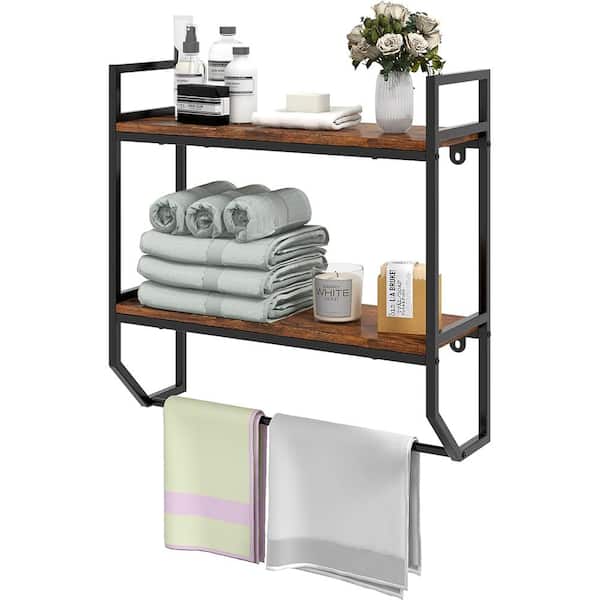 23 in. W x 23 in. H x 8 in. D Wood Rectangular 2 Tier Over the Toilet Storage Shelf in Brown