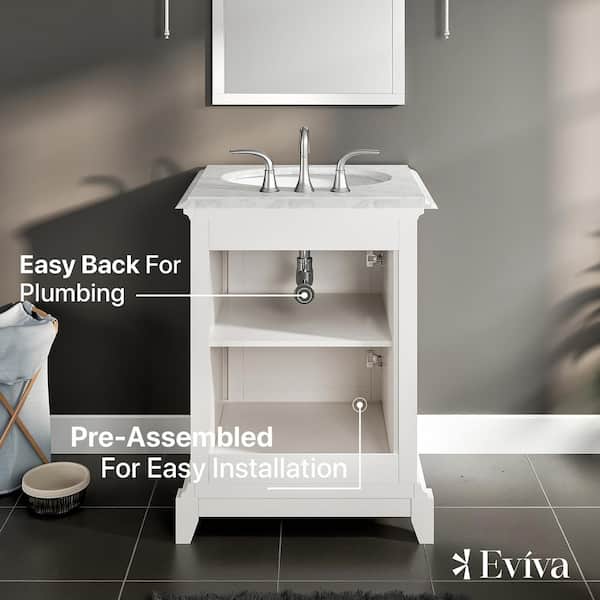 Eviva Elitist 24 in. W x 22 in. D x 34 in. H Freestanding Single Sink Bath Vanity in White with White Carrara MarbleTop