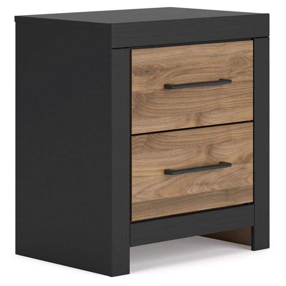 Black and Brown 2-Drawer Nightstand with USB Ports