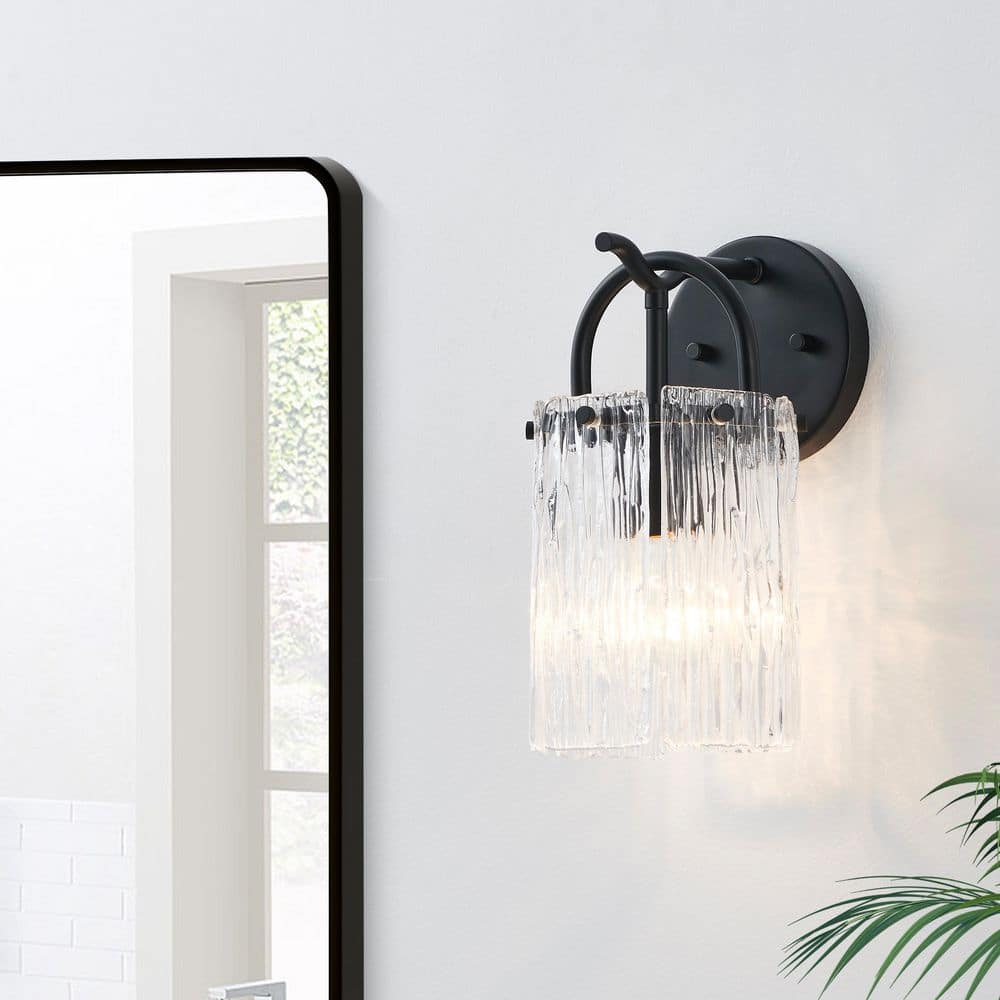 1-Light Painted Black Wall Sconce with Textured Glass Shade price history on PriceWatchPro