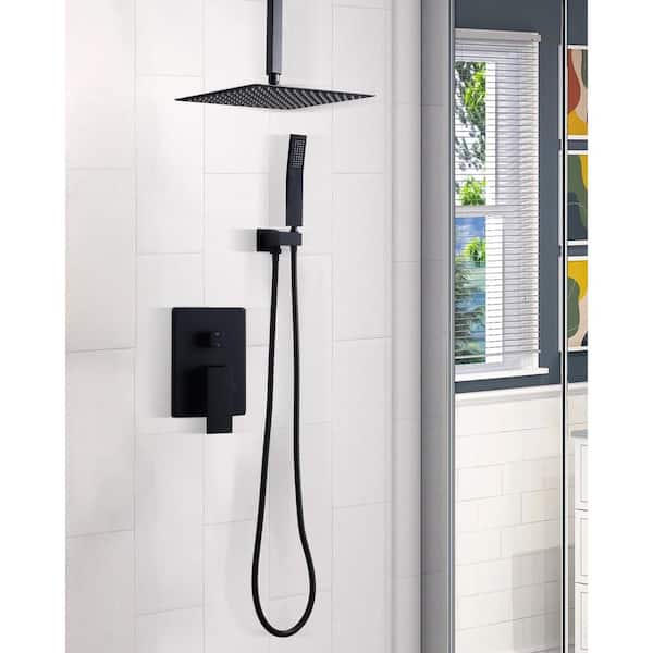8-Spray 12 in. Wall-Mounted Dual Shower Head and Handheld Shower Head 1.8-GPM in Matte Black