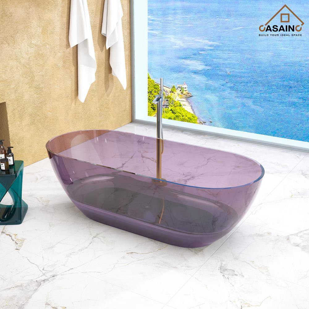 69'' Purple Transparent Resin Freestanding Soaking Bathtub