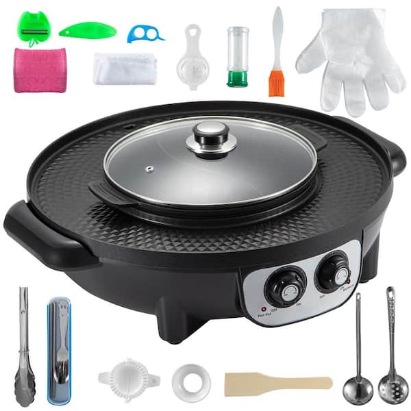 SVOPES 2 in 1 Electric Grill and Hot Pot, 2200 W BBQ Pan Grill Hot Pot, Multifunctional Teppanyaki Grill Pot with Temp Control