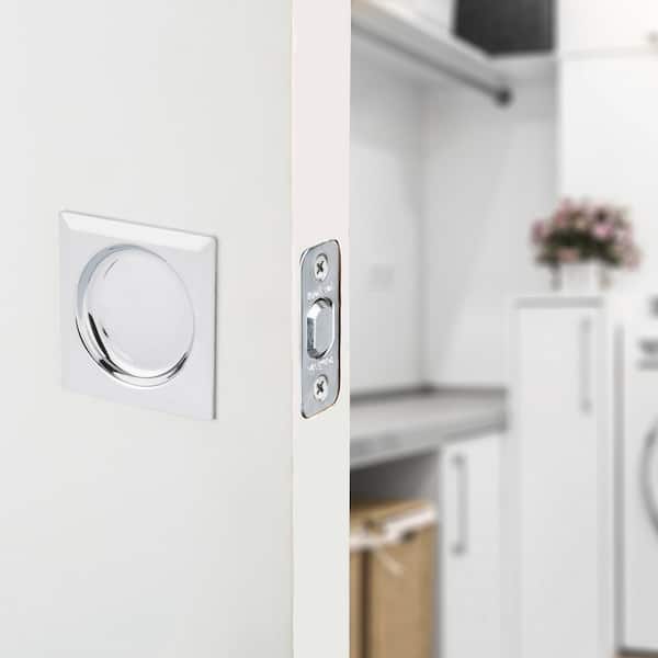 Polished Chrome Square Hall/Closet Pocket Door Lock