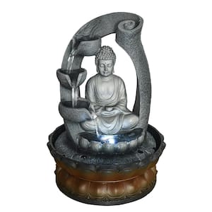 11 in. Resin Water Flow Buddha Fountain, Tabletop Water Fountain with LED Lights & Circular Water for Good Luck Keeping