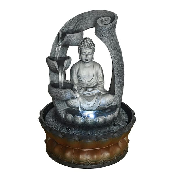 Watnature 11 in. Resin Water Flow Buddha Fountain, Tabletop Water Fountain with LED Lights & Circular Water for Good Luck Keeping