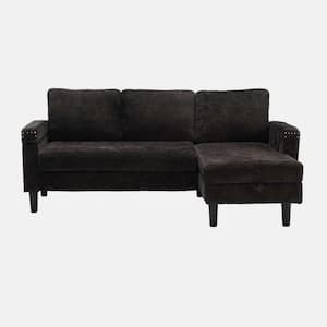 50 in. Chenille L Shaped Modern Sectional Sofa in Black