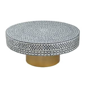 35 in. Grey/Ivory/Gold Round MDF Coffee Table
