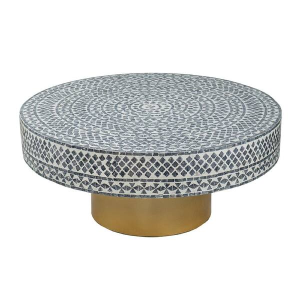 A & B Home 35 in. Grey/Ivory/Gold Round MDF Coffee Table