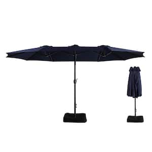 15 ft. Steel Market Outdoor Crank Umbrella in Navy with Base and Sandbags