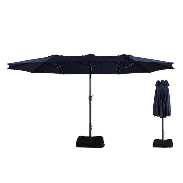 Clihome 15 ft. Steel Patio Umbrella in Navy, with Base and Sandbags, Weather-Resistant