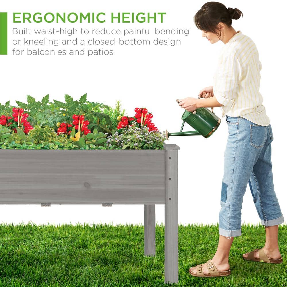 Gray Fir Wood Raised Garden Bed with Bed Liner, 34" x 18" x 30"