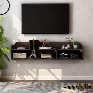 Rohan 63 in. Walnut Particle Board Floating TV Stand Fits TVs Up to 70 in. with Wall Mount Feature