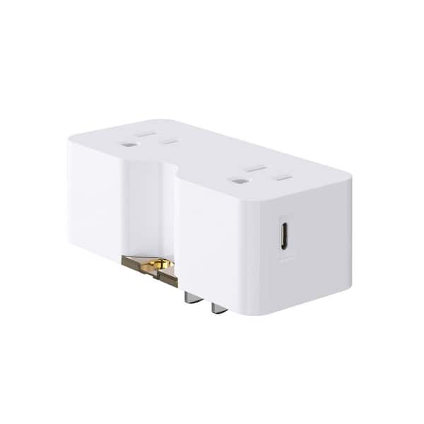 2 Prong to 3 Prong Outlet Extender, with Type A and Type C USB Wall Charger, Plug Adapter (White, 1-Pack)