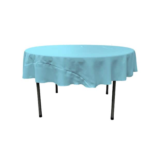 LA Linen 72 in. Light Turquoise Round Polyester Poplin Tablecloth