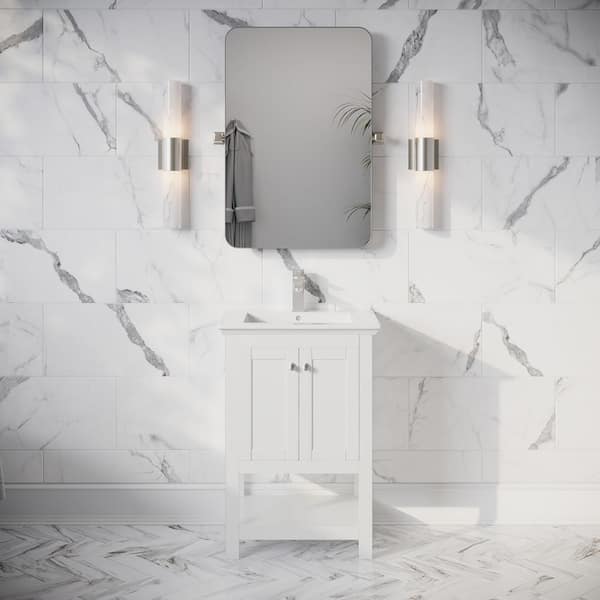 Manchester 24 in. Single Sink Shaker-Style White Bath Vanity with White Quartz Top and Integrated Sink