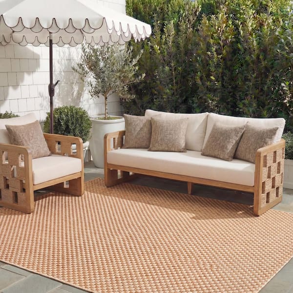 Courtyard Natural/Cream 8 ft. x 11 ft. Solid Indoor/Outdoor Patio  Area Rug