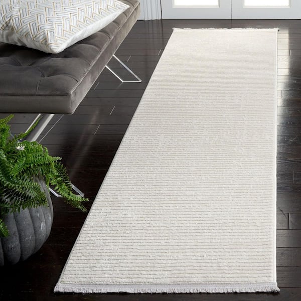 Whisper 2 ft. x 12 ft. Ivory Solid Striped Runner Rug