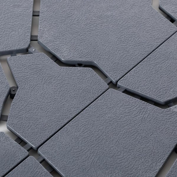 Gardenised Gray Plastic Garden Path Track Interlocking Stone Look Design Pathway Tile Floor Paver (Pack of 4)