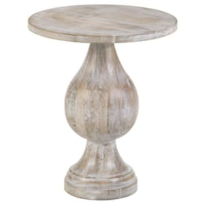 20.25 in. White Washed Round Wood Accent Table with Pedestal Base