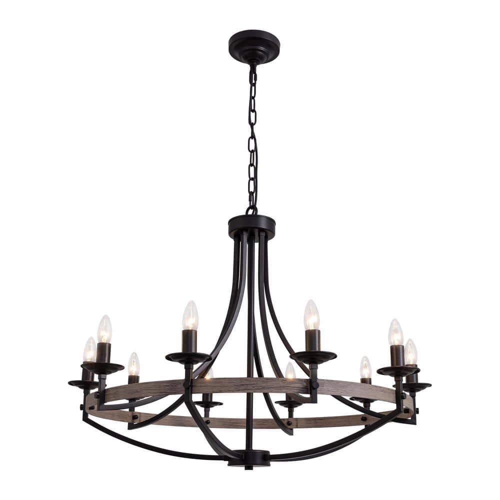 35 in. 10-Light Black Farmhouse Candle Style Dimmable Wagon Wheel Chandelier for Dining Room and Living Room price history on PriceWatchPro