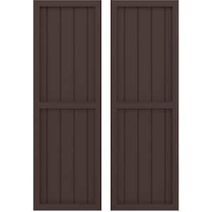 17-1/2 in. W x 34 in. H Americraft 5-Board Real Wood 2 Equal Panel Framed Board and Batten Shutters in Raisin Brown