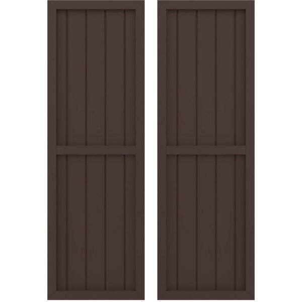 Ekena Millwork 17-1/2-in W x 55-in H Americraft 5 Board Real Wood Two Equal Panel Framed Board and Batten Shutters Raisin Brown