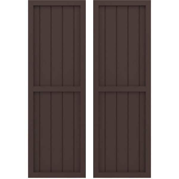 Ekena Millwork 17-1/2 in. W x 57 in. H Americraft 5-Board Real Wood 2 Equal Panel Framed Board and Batten Shutters in Raisin Brown