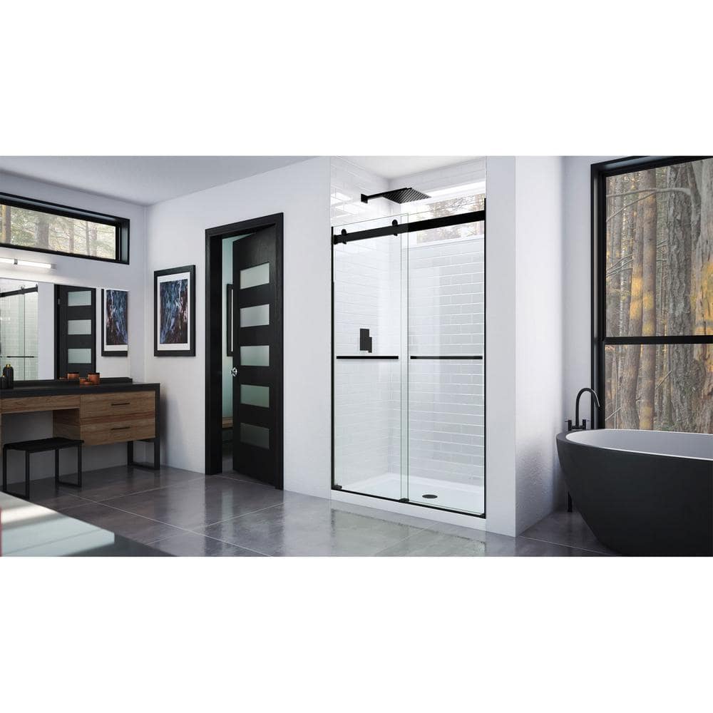 Matte Black Frameless Sliding Shower Door with Clear Glass