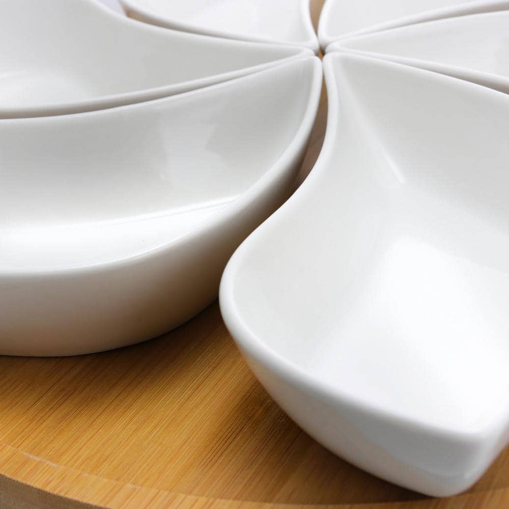 Elama Signature 13.5" Bamboo & Stoneware Lazy Susan Appetizer Set