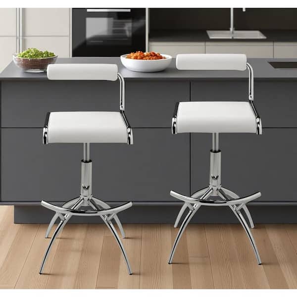 31.50 in. H White Adjustable Height Metal Bar Stool with Faux Leather Seat (Set of 2)