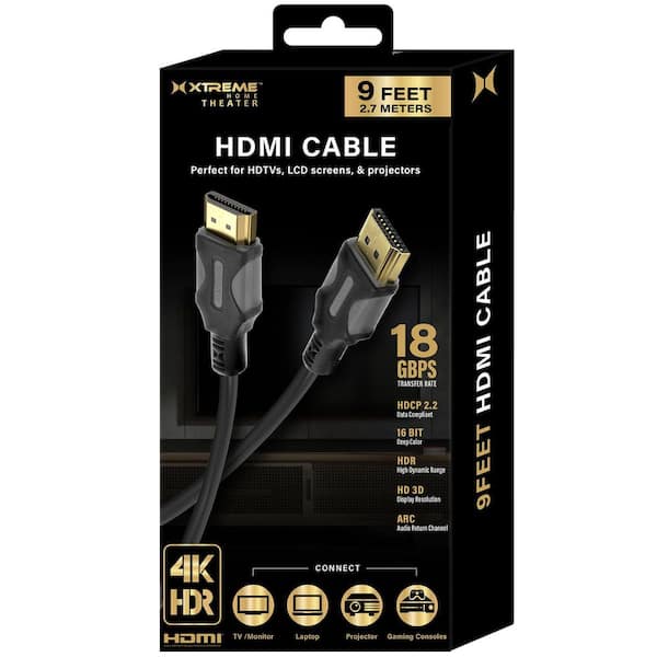 Home Theater 9 ft. 18Gbps, 4K HDR, HDMI 2.2, ARC, 16-Bit Deep Color HDMI Cable Wire - Black