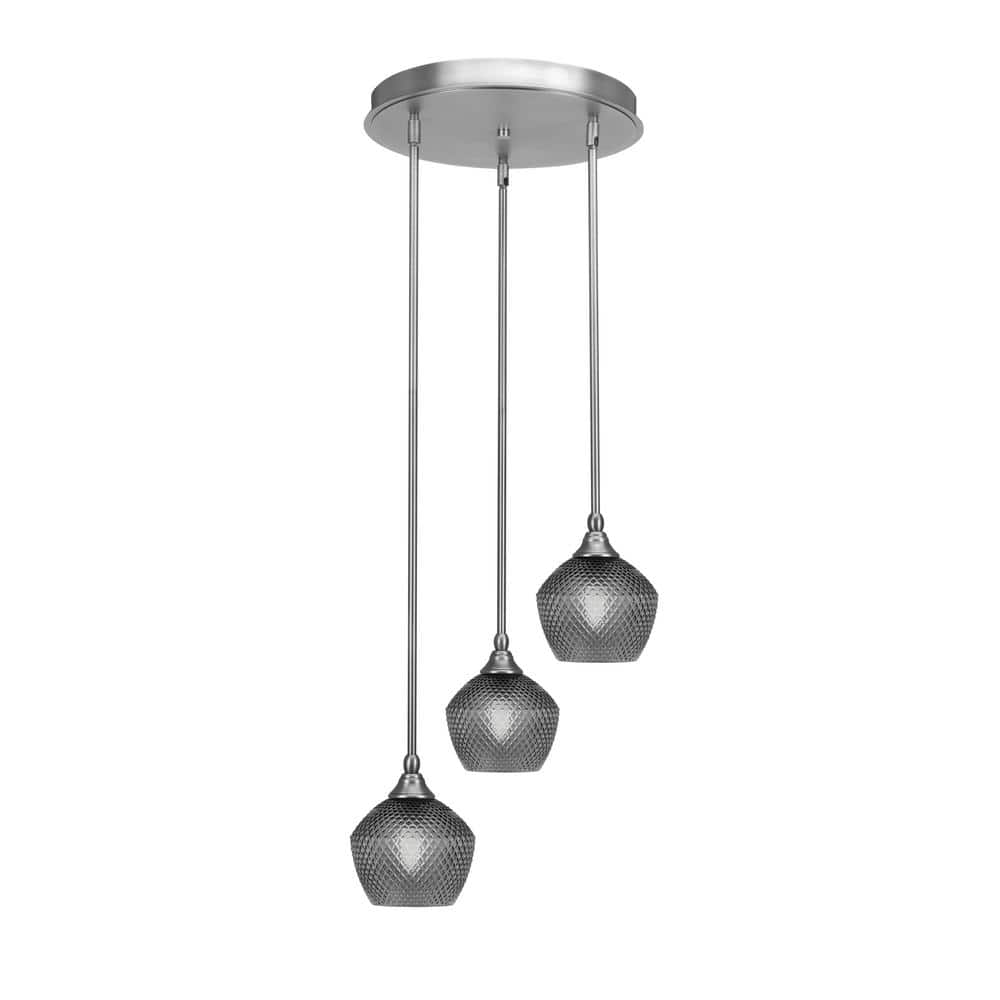 Villa 15 in. 3-Light Brushed Nickel Cluster Pendant Light with 6 in. Smoke 