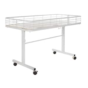 48 in. D x 24 in. W x 31 in. H White Metal Grid 4-Wheeled Folding Storage Table