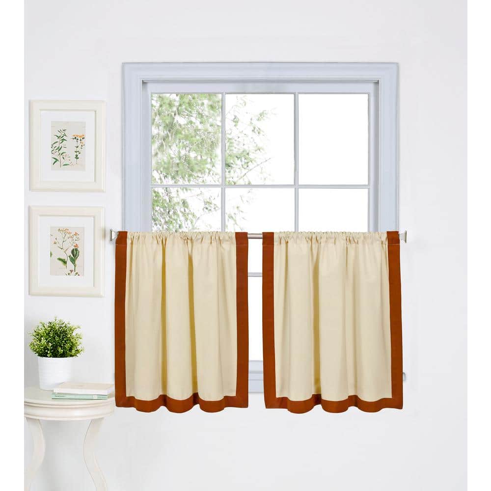 Spice Border Cream Cotton Rod Pocket Kitchen Tier Curtains - Set of 2