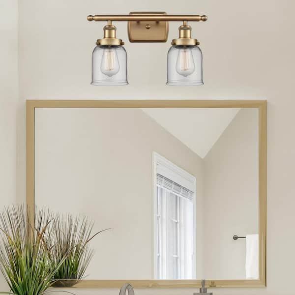 Bell 16 in. 2-Light Brushed Brass Vanity Light with Glass Shade
