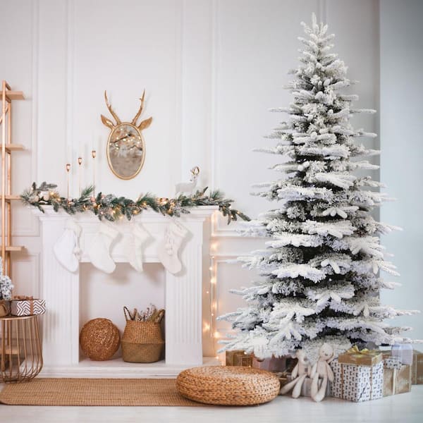 Fraser Hill Farm 12 ft. White Unlit Flocked Pine Valley Artificial