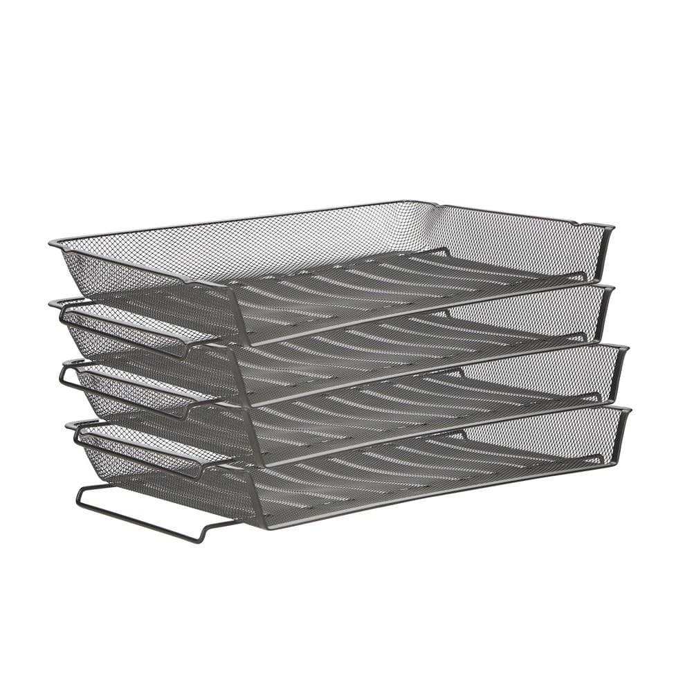 Stackable Letter Tray, Tray Mesh Desk Organizer, Document Holder, Black (4-Piece)